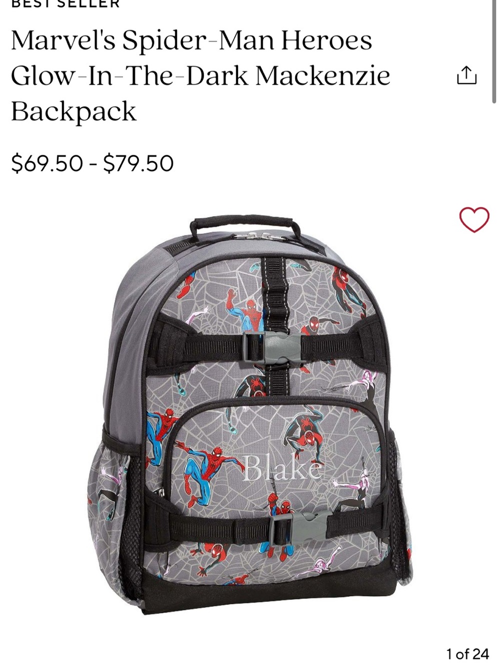 Pottery Barn Kids Super hero  Gray and coloful Mackenzie Backpack